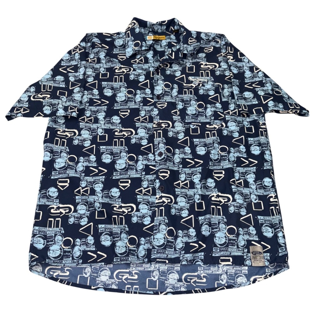 Pepe Jeans London VTG 90's Button Up Shirt Mens XL Blue Abstract Print Casual